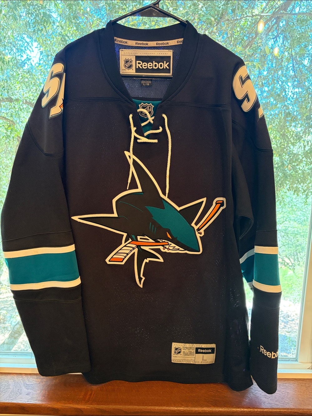 Reebok Men’s Black Teal San Jose Sharks Hockey Jersey